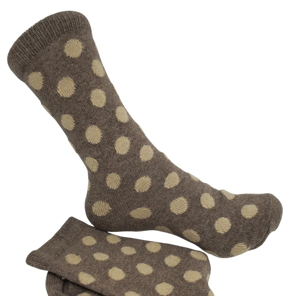Light Brown Taupe Dot Crew Socks Medium Garnet Hill 9-11 Warm Cashmere Blend NEW